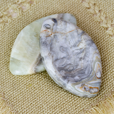 Stress-relieving stones, 'Heaven Leaves' (set of 2) - Set of 2 Handcrafted Leafy Marble Stress-Relieving Stones