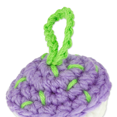 Crocheted charm, 'Violet Dessert' (pair) - Pair of Crocheted Cupcake Charms in Violet and White