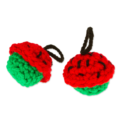 Gehäkelter Anhänger, (Paar) - Paar gehäkelte Cupcake-Charms in Rot und Grün