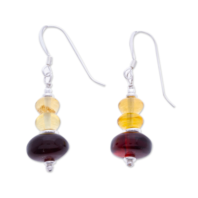 Sterling Silver Dangle Earrings with Natural Amber Stones