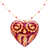 Wood pendant necklace, 'Free Love' - Red Wood Pendant Necklace with Hand-Painted Bird Motif