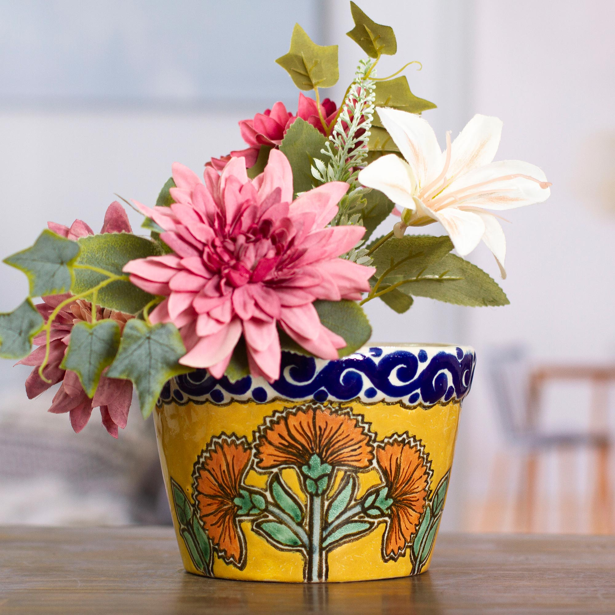 Beige & Brown Handmade Talavera Style Decorative Ginger Jar - Brown  Crosshatch Blossoms