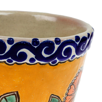 Maceta de cerámica - Macetero Artesanal de Cerámica de Talavera en Amarillo