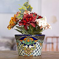 Keramik-Blumentopf „Talavera Splendor“ – Handgefertigter Talavera-Keramik-Blumentopf in Blau und Weiß