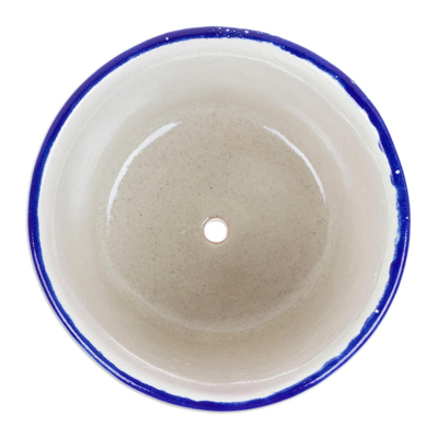 Ceramic flower pot, 'Talavera Splendor' - Handcrafted Talavera Ceramic Flower Pot in Blue and White