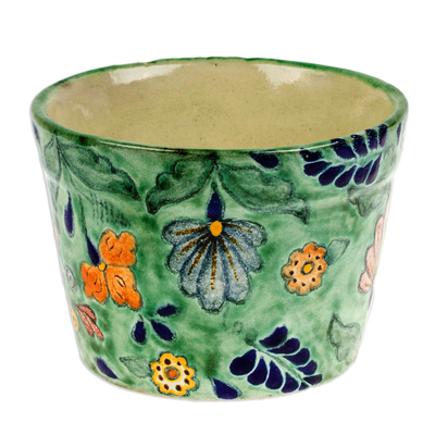 Maceta de cerámica - Macetero de Cerámica Talavera con Motivos Florales y Hojas