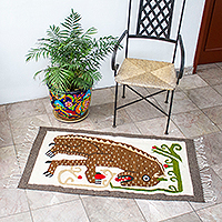 Zapotec wool area rug, 'Ancestral Jaguar' (2x4) - Handloomed Zapotec Jaguar Wool Area Rug from Mexico (2x4)