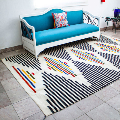 Zapotec wool rug, 'Striped Illusion' (6.5x10) - Handloomed Zapotec Wool Rug with Striped Design (6.5x10)