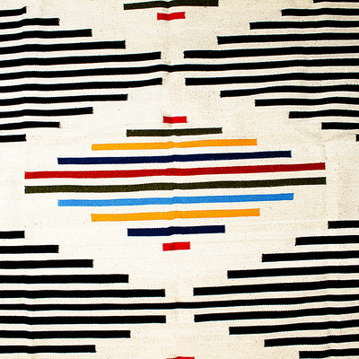 Tapete de lana zapoteca, (6.5x10) - Tapete de Lana Zapoteca Tejido a Mano con Diseño Rayado (6.5x10)