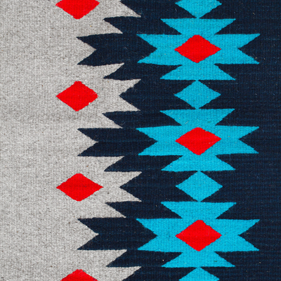 Zapotec wool area rug, 'Teal Ceremony' (2x3) - Handloomed Zapotec Wool Area Rug with Geometric Design (2x3)