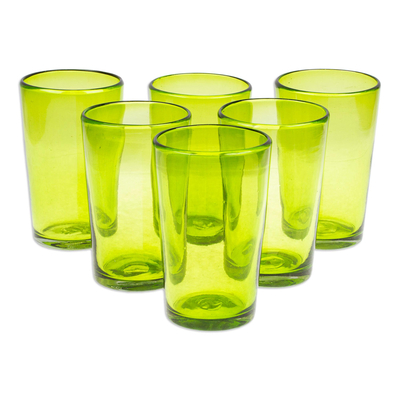 Handblown glass tumblers, 'Refreshing Forest' (set of 6) - Set of 6 Handblown Recycled Glass Tumblers in Green