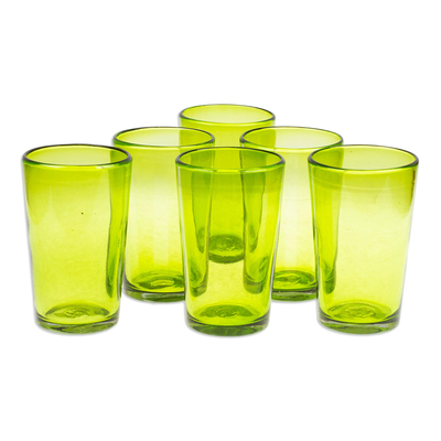 Mundgeblasene Glasbecher, (6er-Set) - Set aus 6 mundgeblasenen Bechern aus recyceltem Glas in Grün