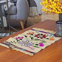 Embroidered placemat, 'Flowery Delight' - Handcrafted Embroidered Placemat with Floral Details