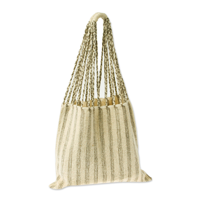 Handloomed Cotton Tote Bag with Striped Ivory Pattern