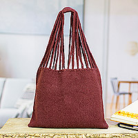 Cotton tote bag, 'Royal Raisin' - Handloomed Cotton Tote Bag with Solid Raisin Tone
