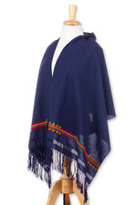 Cotton shawl, 'Midnight Heritage' - Traditional Cotton Shawl in Midnight with Embroidered Motifs