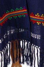 Cotton shawl, 'Midnight Heritage' - Traditional Cotton Shawl in Midnight with Embroidered Motifs