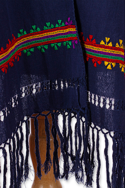 Chal de algodón - Mantón Tradicional de Algodón Medianoche con Motivos Bordados