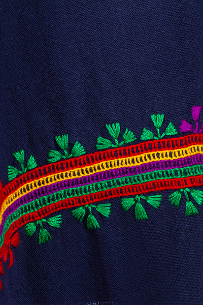 Baumwollschal - Traditioneller Baumwollschal in Mitternacht mit gestickten Motiven