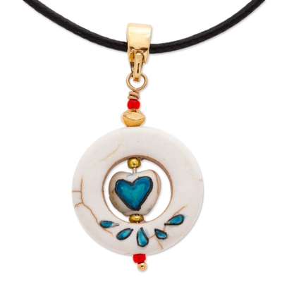 Gold-accented howlite pendant necklace, 'Affection Wreath' - Howlite Pendant Necklace with Hand-Painted Details