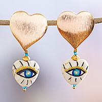 Gold-plated howlite dangle earrings, 'Mystic Glance' - 14k Gold-Plated Dangle Earrings with Hand-Painted Motifs