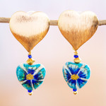 Gold-plated howlite dangle earrings, 'Floral Intuition' - 14k Gold-Plated Dangle Earrings with Hand-Painted Flowers