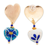 Gold-plated howlite dangle earrings, 'Floral Intuition' - 14k Gold-Plated Dangle Earrings with Hand-Painted Flowers