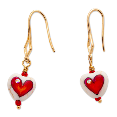 14k Gold-Plated Dangle Earrings with Heart-Shaped Howlite
