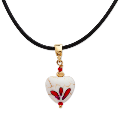 Gold-accented howlite pendant necklace, 'Creative Love' - 14k Gold-Accented Necklace with Heart-Shaped Howlite Pendant