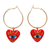 Gold-plated papier mache hoop earrings, 'Passionate Glance' - 14k Gold-Plated Hoop Earrings with Red Papier Mache Hearts