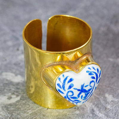 Gold-plated papier mache wrap ring, Blue Affection