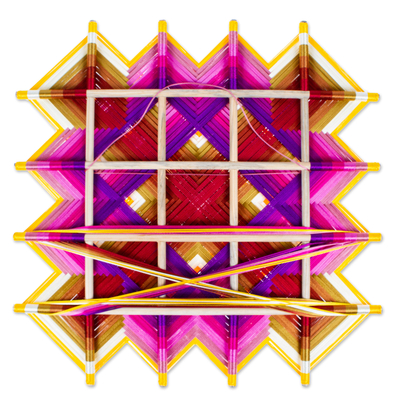 Arte de pared tejido a mano - Arte de pared rosa tejido a mano de madera de pino con motivos geométricos