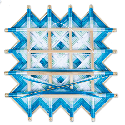 Handgewebte Wandkunst - Handgewebte Wandkunst aus Kiefernholz in Mint mit geometrischen Motiven