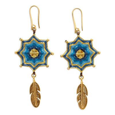 Gold-plated dangle earrings, 'Oneiric Plumage' - 18k Gold-Plated Dangle Earrings with Handwoven Design
