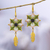 Pendientes colgantes chapados en oro - Aretes colgantes chapados en oro de 18 k con diseño geométrico verde oliva