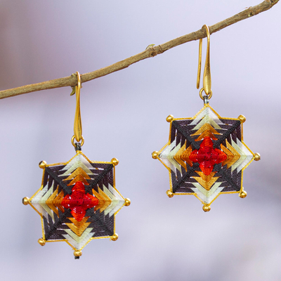 Gold-plated dangle earrings, 'Intense Mind' - 18k Gold-Plated Dangle Earrings with Geometric Design
