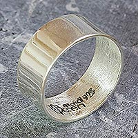 Sterling silver band ring, 'Shining Power' - Handcrafted Polished Sterling Silver Band Ring from Mexico