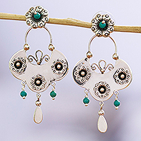 Turquoise chandelier earrings, 'Floral Pond' - Sterling Silver Chandelier Earrings with Natural Turquoise
