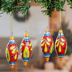 Ceramic ornaments, 'Scarlet Ambience' (set of 4) - Handcrafted Talavera Ceramic Ornaments in Scarlet (Set of 4)