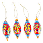 Ceramic ornaments, 'Scarlet Ambience' (set of 4) - Handcrafted Talavera Ceramic Ornaments in Scarlet (Set of 4)