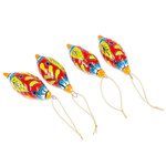 Ceramic ornaments, 'Scarlet Ambience' (set of 4) - Handcrafted Talavera Ceramic Ornaments in Scarlet (Set of 4)