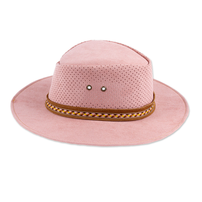 sombrero de cuero - Sombrero de cuero rosa hecho a mano con cinta de poliéster