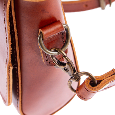 Leather sling, 'Redwood Lady' - Redwood Leather Sling with Hidden Magnetic Closure