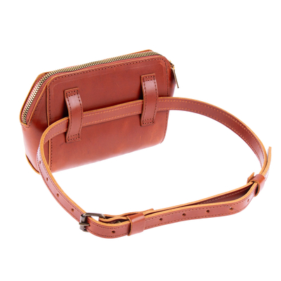 Leather fanny pack, 'Redwood Convenience' - Redwood Leather Fanny Pack with Zipper Closure