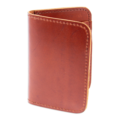 Leather card wallet, 'Brown Wealth' - Brown Leather Card Wallet with Six Compartments