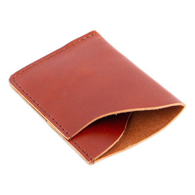 Leather card wallet, 'Brown Fortune' - Brown Leather Card Wallet with Two Compartments