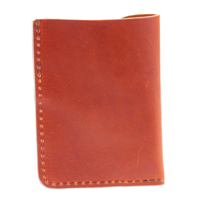Leather card wallet, 'Brown Fortune' - Brown Leather Card Wallet with Two Compartments