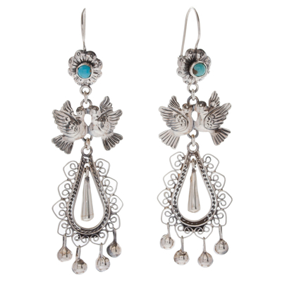 Turquoise chandelier earrings, 'Hope Mazahua' - Natural Turquoise Chandelier Earrings Handcrafted in Mexico