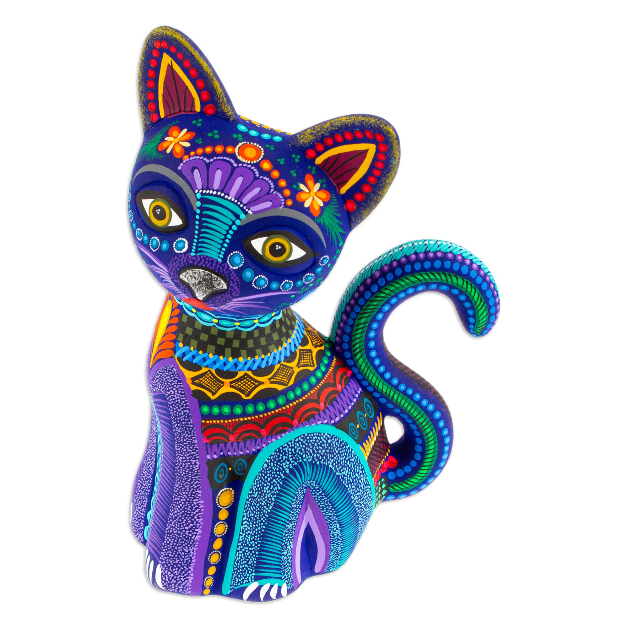 Handcrafted Ceramic Alebrije Figurine of Colorful Cat - Oneiric Feline ...