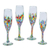 Handblown champagne flutes, 'Chromatic Soirée' (set of 4) - Set of 4 colourful Handblown Champagne Flutes from Mexico